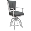 Pemberly Row Leather Swivel Metal Bar Stool 30
