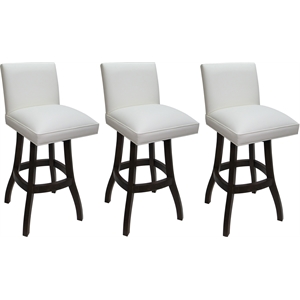 Pemberly Row Set of 3 Swivel Counter Stools 26&quot in White Vinyl with Walnut Frame