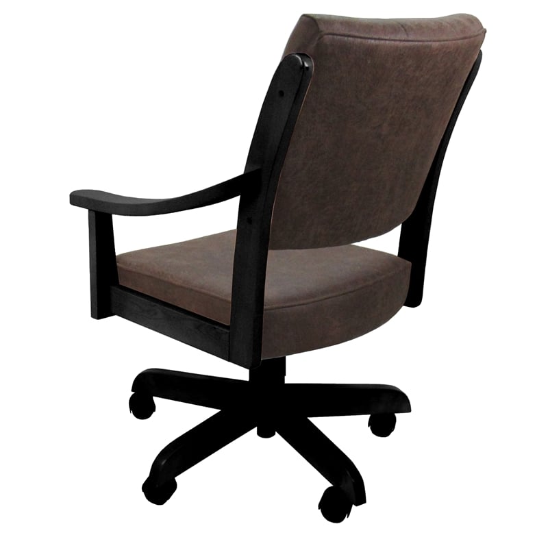 Pemberly Row Caster Swivel Dining Chair in Whiskey Brown Fabric with Black Frame