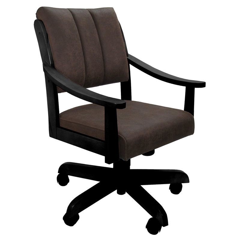 Pemberly Row Caster Swivel Dining Chair in Whiskey Brown Fabric with Black Frame