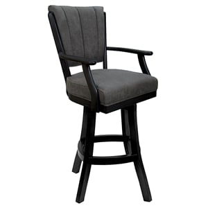 Pemberly Row Wood Swivel 30&quot Bar Stool in Elk Charcoal Fabric with Black Wood