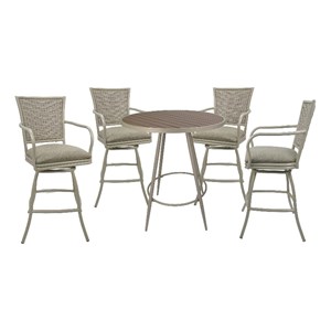 Pemberly Row Pub Set 30&quot Stool with Arms in Knobbly Taupe with Beige Frame