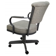 Pemberly Row Swivel Dining Caster Chair with Wood Arms and Base in Ash Fabric