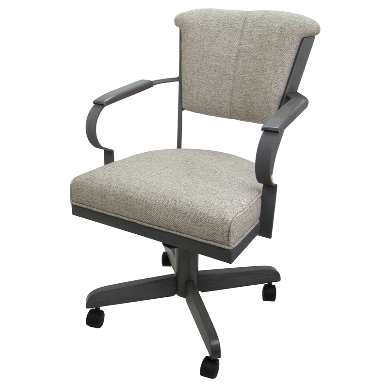 Pemberly Row Swivel Dining Caster Chair with Wood Arms and Base in Ash Fabric