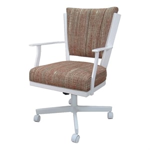 Pemberly Row Swivel Dining Caster Chair in Red Fabric with White Metal Frame