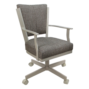 Pemberly Row Swivel Dining Caster Chair in Cocoa Brown Fabric with Beige Frame