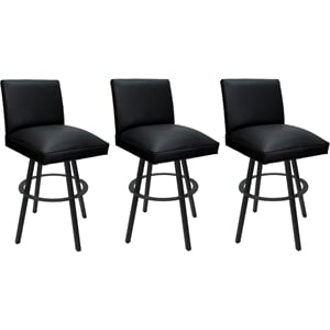Pemberly Row Set of 3 Swivel Metal 26&quot Counter Stools in Black Vinyl & Gray
