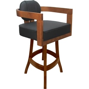 Pemberly Row Swivel Wood 26&quot Counter Stool in Gray Vinyl with Honey Frame