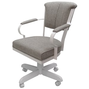 Pemberly Row Swivel Dining Caster Chair with Wood Arms in Ash & White Metal