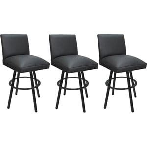 Pemberly Row Set of 3 Swivel Metal 30&quot Bar Stools in Gray Vinyl & Gray Frame