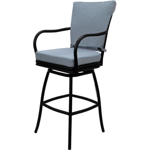 Pemberly Row Outdoor/Indoor Swivel 30&quot Bar Stool with Arms in Blue & Black