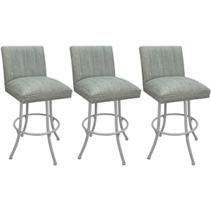 Pemberly Row Set of 3 Swivel 30&quot Bar Stools in Teal Fabric with White Frame