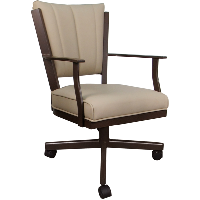 Pemberly Row Leather Dining Caster Chair Swivel Tilt in Tan Leather on Brown