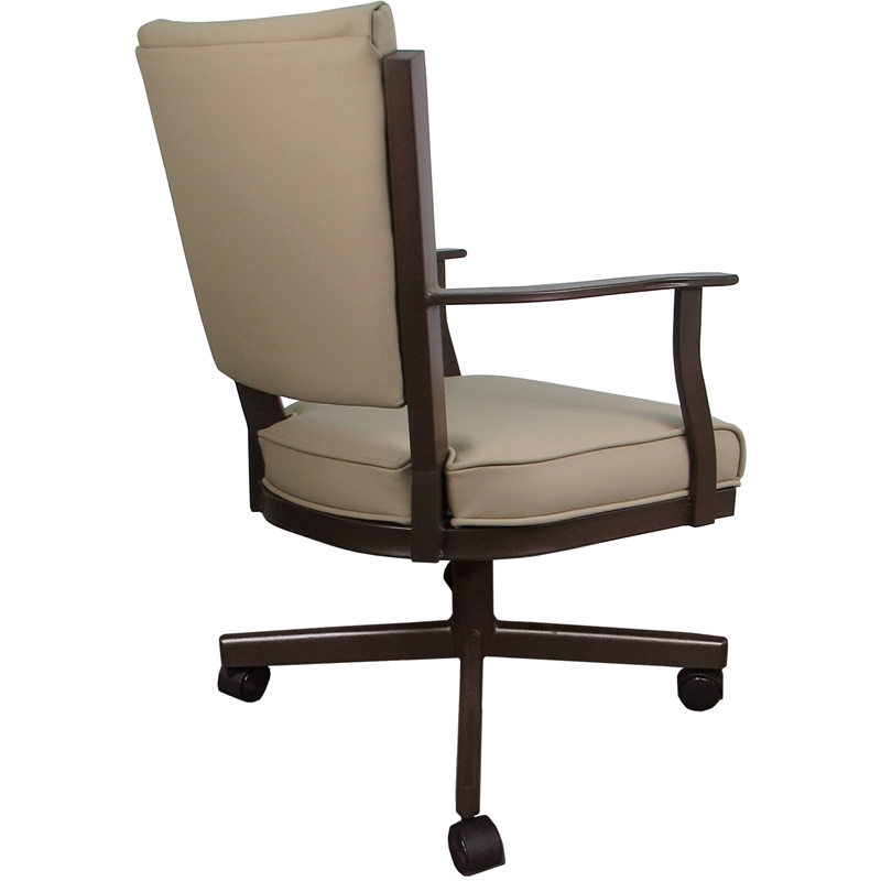 Pemberly Row Leather Dining Caster Chair Swivel Tilt in Tan Leather on Brown