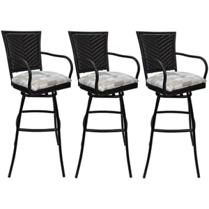 Pemberly Row Set of 3 Outdoor Indoor 26&quot Counter Stools in White & Black