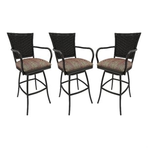Pemberly Row Set of 3 Outdoor Indoor Extra Tall 34&quot Bar Stools on Brown Frame