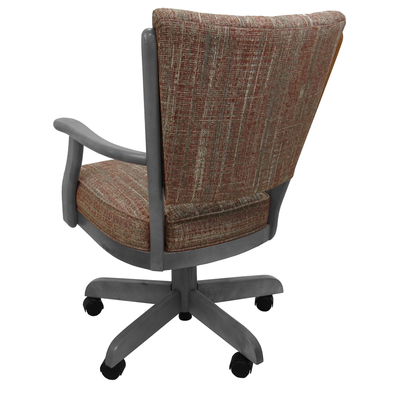 Pemberly Row Caster Solid Wood Swivel Dining Chair in Madder Red & Gray Wood