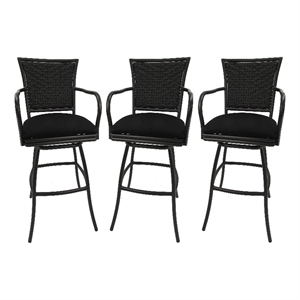 Pemberly Row Set of 3 Outdoor Indoor Extra Tall 34&quot Bar Stools on Black Frame