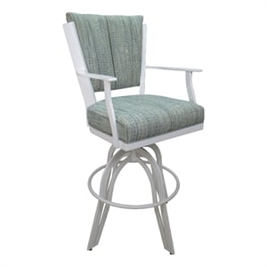 Pemberly Row Swivel 30&quot Bar Stool in Aqua Fabric with White Metal Frame