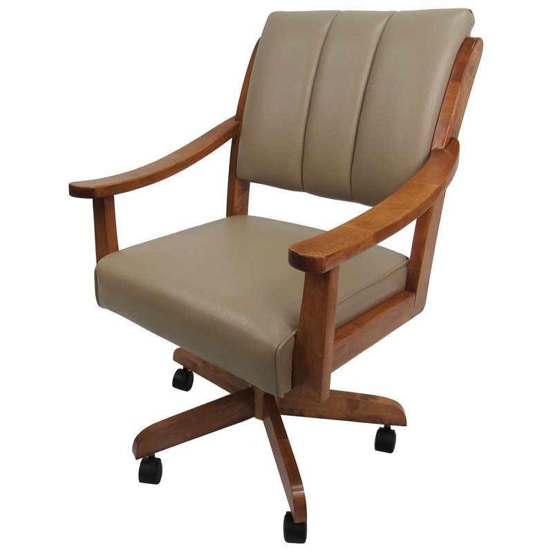 Pemberly Row Contemporary Swivel Wood Dining Caster Chair in Taupe Brown
