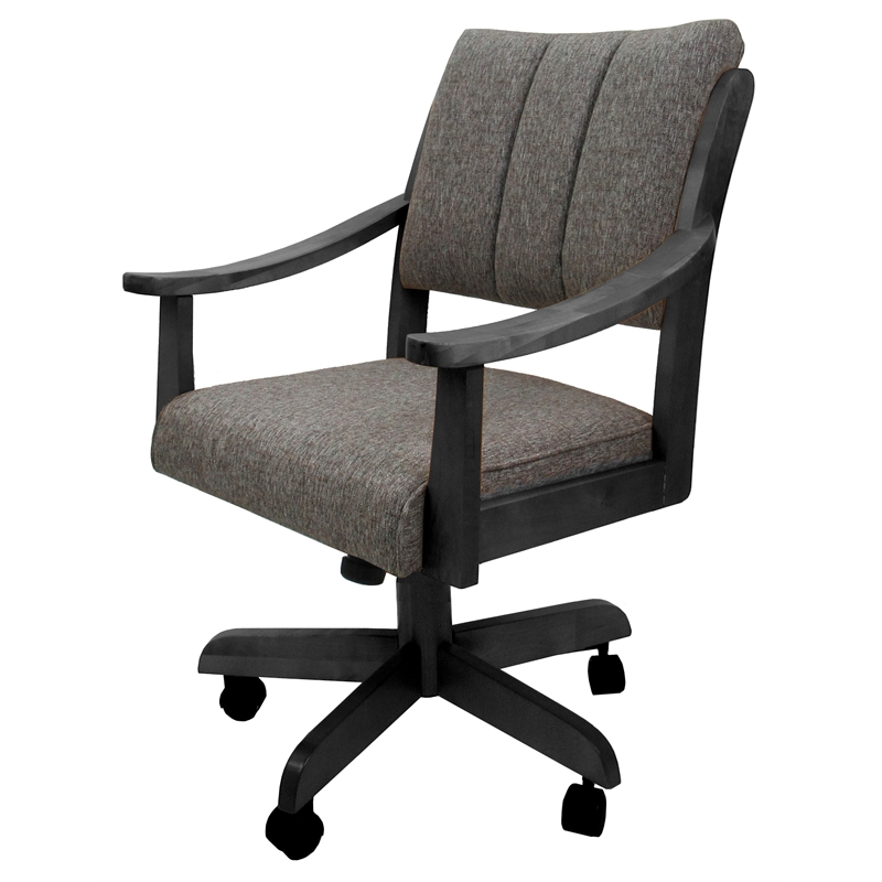 Pemberly Row Solid Wood Dining Caster Chair in Mojave Gray with Dark Gray Frame