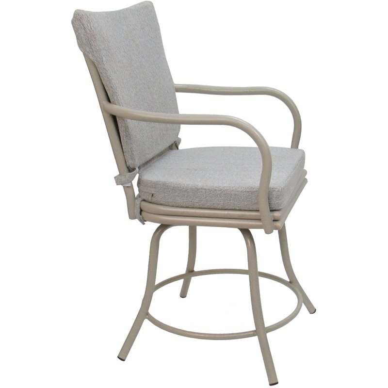 Pemberly Row Outdoor/Indoor Patio Dining Chair in White Linen & Beige