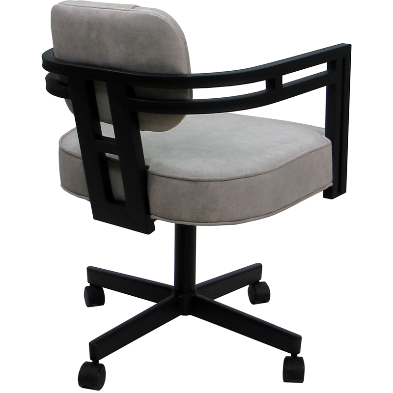 Pemberly Row Swivel Metal Dining Caster Chair in Stucco Stone Fabric & Black
