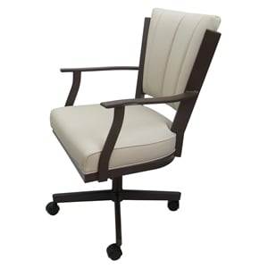 Pemberly Row Swivel Metal Dining Caster Chair in Ocean Beige Vinyl & Coffee