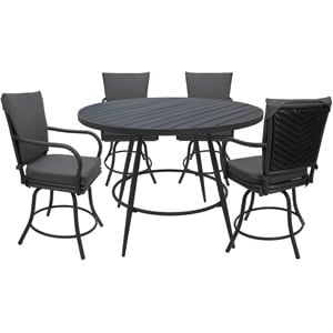 Pemberly Row Outdoor/Indoor Patio Dining Set in Dark Gray Linen & Gray