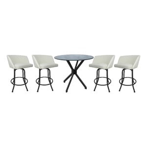 Pemberly Row Crackle Glass Metal Pub Set 26&quot Swivel Counter Stools Snow White