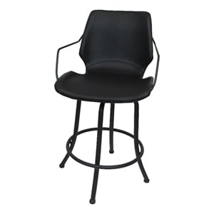 Pemberly Row Swivel Counter Metal 26&quot Bar Stool in Black Vinyl with Black Frame