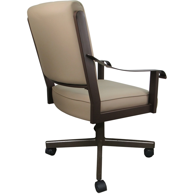 Pemberly Row Leather Dining Caster Chair Swivel Tilt in Tan Leather on Brown