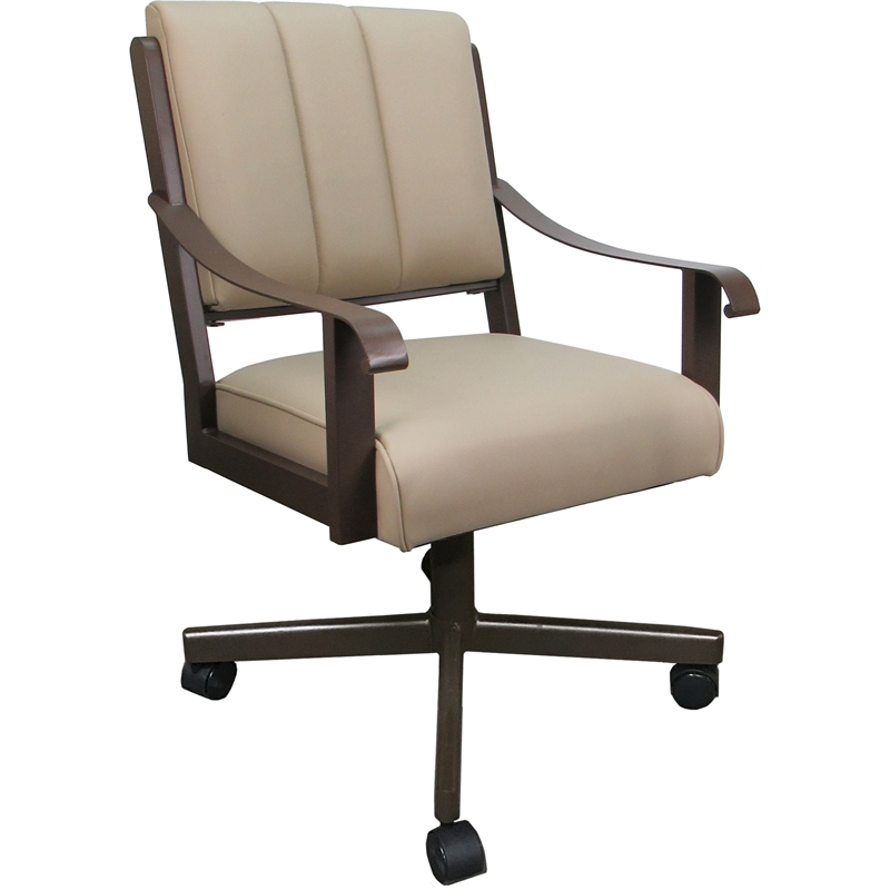 Pemberly Row Leather Dining Caster Chair Swivel Tilt in Tan Leather on Brown
