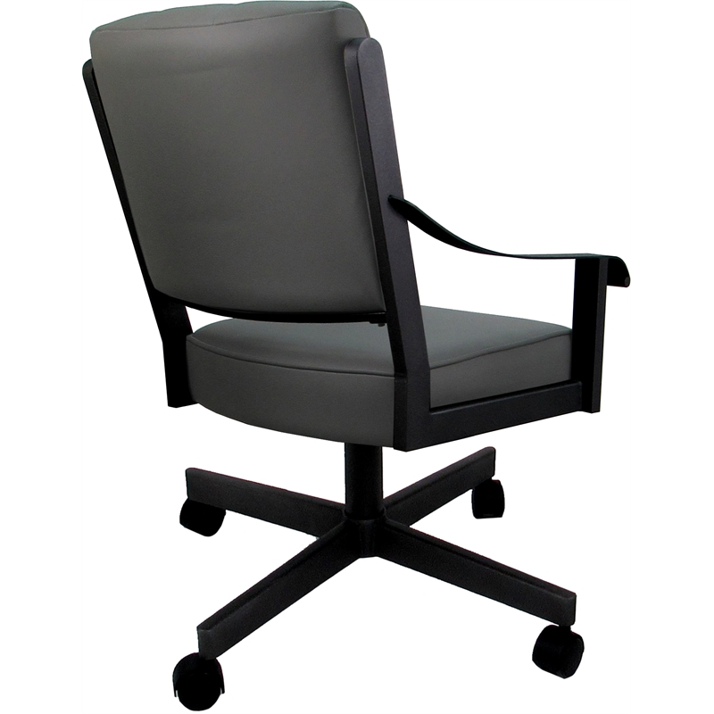 Pemberly Row Leather Dining Caster Chair Swivel Tilt in Gray Leather on Black