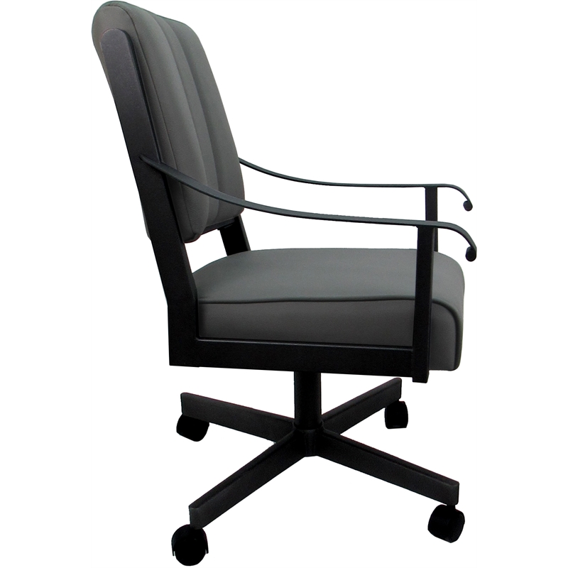 Pemberly Row Leather Dining Caster Chair Swivel Tilt in Gray Leather on Black