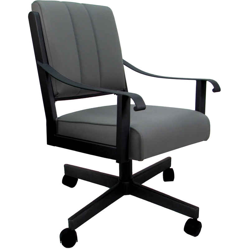 Pemberly Row Leather Dining Caster Chair Swivel Tilt in Gray Leather on Black
