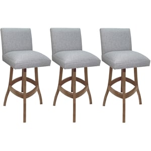 Pemberly Row Set of 3 Swivel Wood 30&quot Bar Stools in Slate Fabric with Cashew