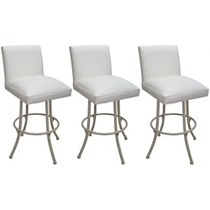 Pemberly Row Set of 3 Swivel Metal 26&quot Counter Stools in White Vinyl & Beige