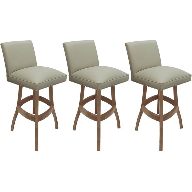 Pemberly Row Set of 3 Extra Tall Swivel Wood Stools in Beige Vinyl with Cashew