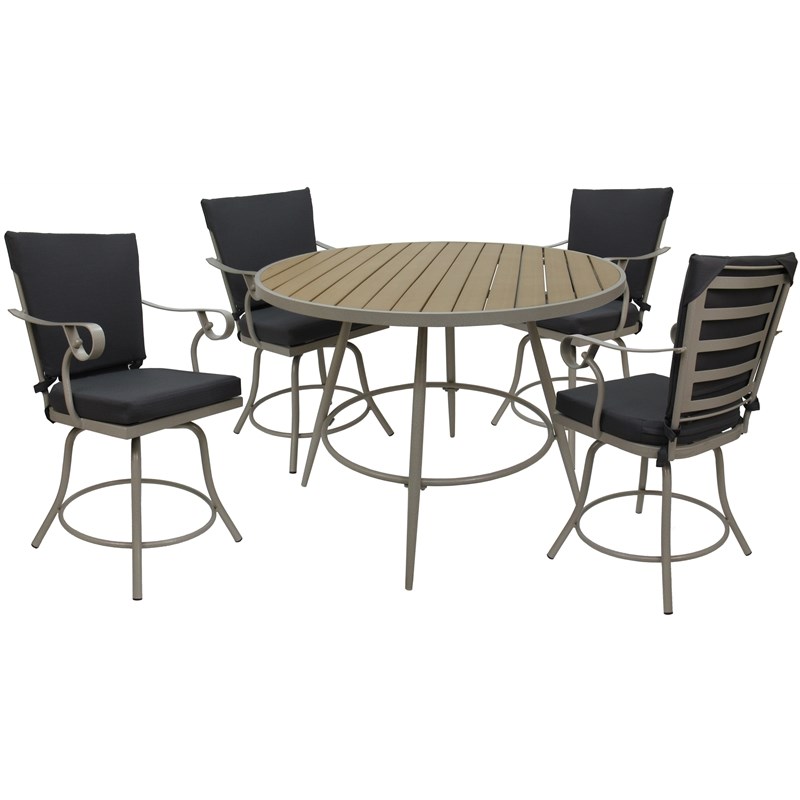 Pemberly Row Outdoor/Indoor Patio Dining Set in Dark Gray Linen with Beige