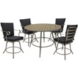 Pemberly Row Outdoor/Indoor Patio Dining Set in Dark Gray Linen with Beige