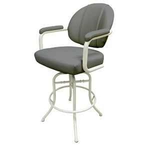 Pemberly Row Swivel Bar Stool 30&quot Seat - and Arms in Gray Vinyl & White Metal