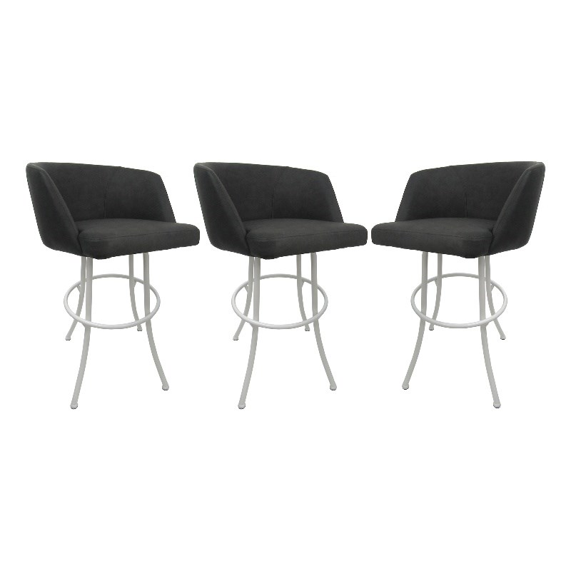Pemberly Row Swivel Extra Tall Vinyl & Metal Bar Stool Black/Charcoal Set of 3