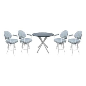 Pemberly Row Crackle Glass Metal Pub Set 30&quot Swivel Bar Stools in Aqua & White