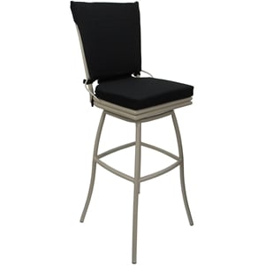 Pemberly Row Outdoor or Indoor Bar Stool 30&quot without Arms in Black with Beige