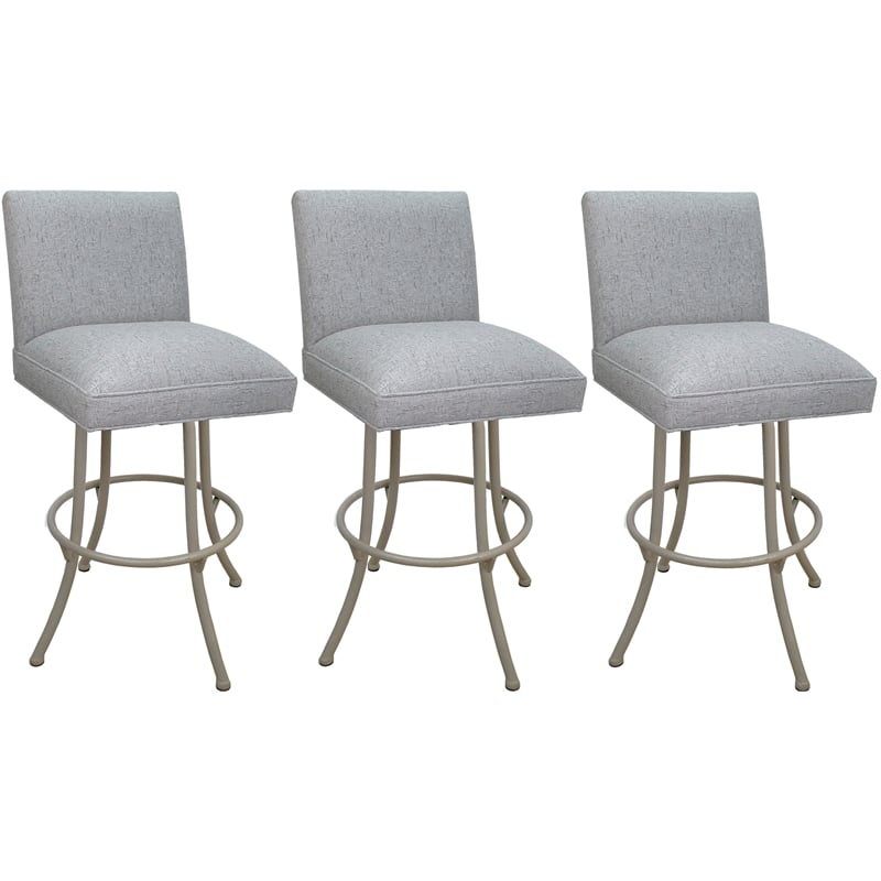 Pemberly Row Set of 3 Swivel Metal Counter Stools in Slate with Beige