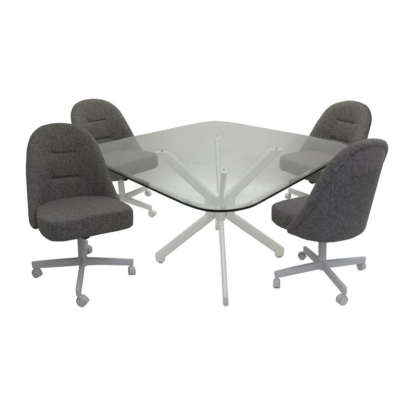 Pemberly Row Dinette Swivel Caster Chairs - Clear Glass in Mojeva Grey & White