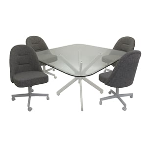 Pemberly Row Dinette Swivel Caster Chairs - Clear Glass in Mojeva Grey & White