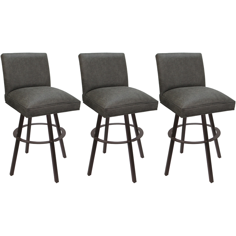 Pemberly Row Set of 3 Extra Tall Swivel Metal Stools Elk Charcoal Brown