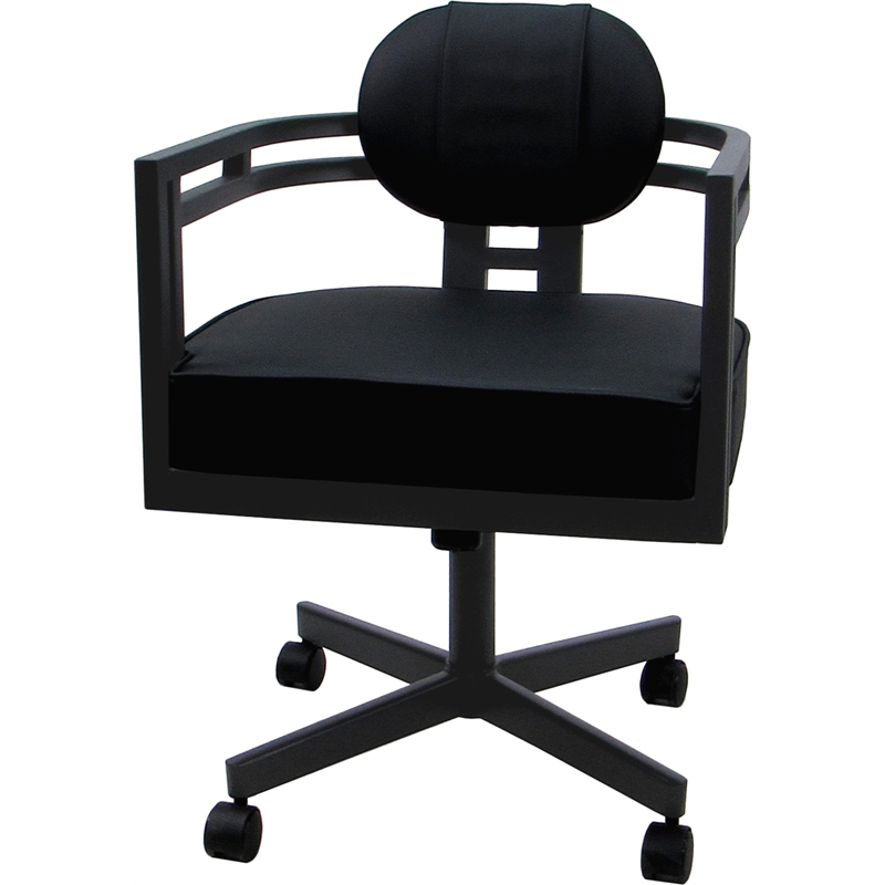 Pemberly Row Swivel Metal Dining Caster Chair in Black Vinyl with Gray